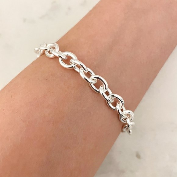 925 Sterling Silver Chunky Chain Link Bracelet Thick Bold Bracelet - Picture 2 of 3